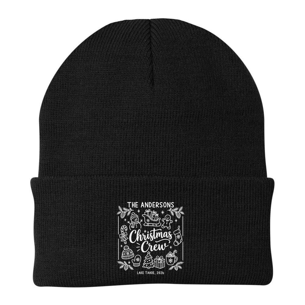 Christmas Family Matching Name Custom Gift - Minimalist Christmas Design Beanie - Back - Close-up