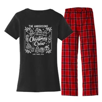 Christmas Family Matching Name Custom Gift - Minimalist Christmas Design Women's Flannel Pajama Set - Back - Close-up