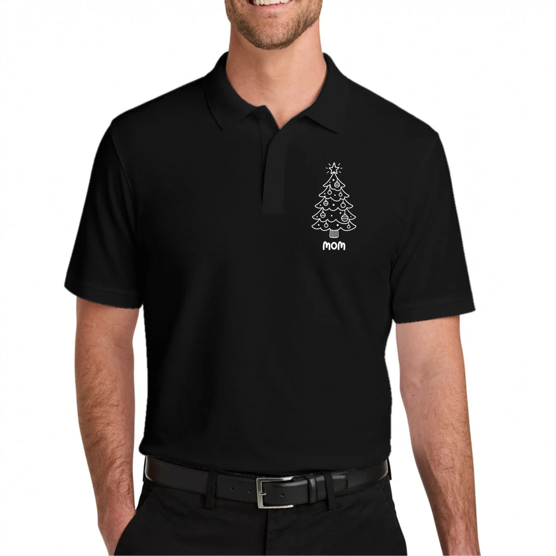 Christmas Family Matching Name Custom Gift - Minimalist Christmas Design Men's Polo - Front 1