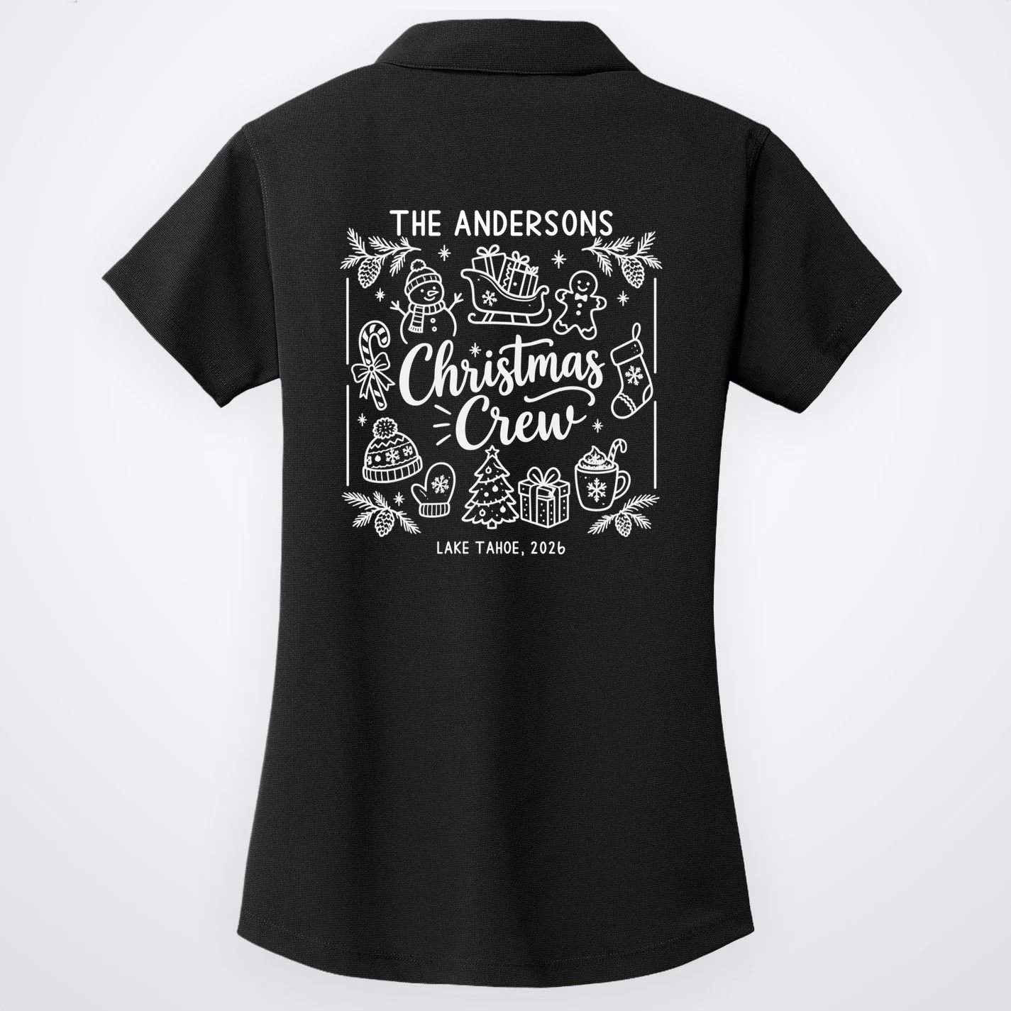 Christmas Family Matching Name Custom Gift - Minimalist Christmas Design Women's Polo - Back - Close-up