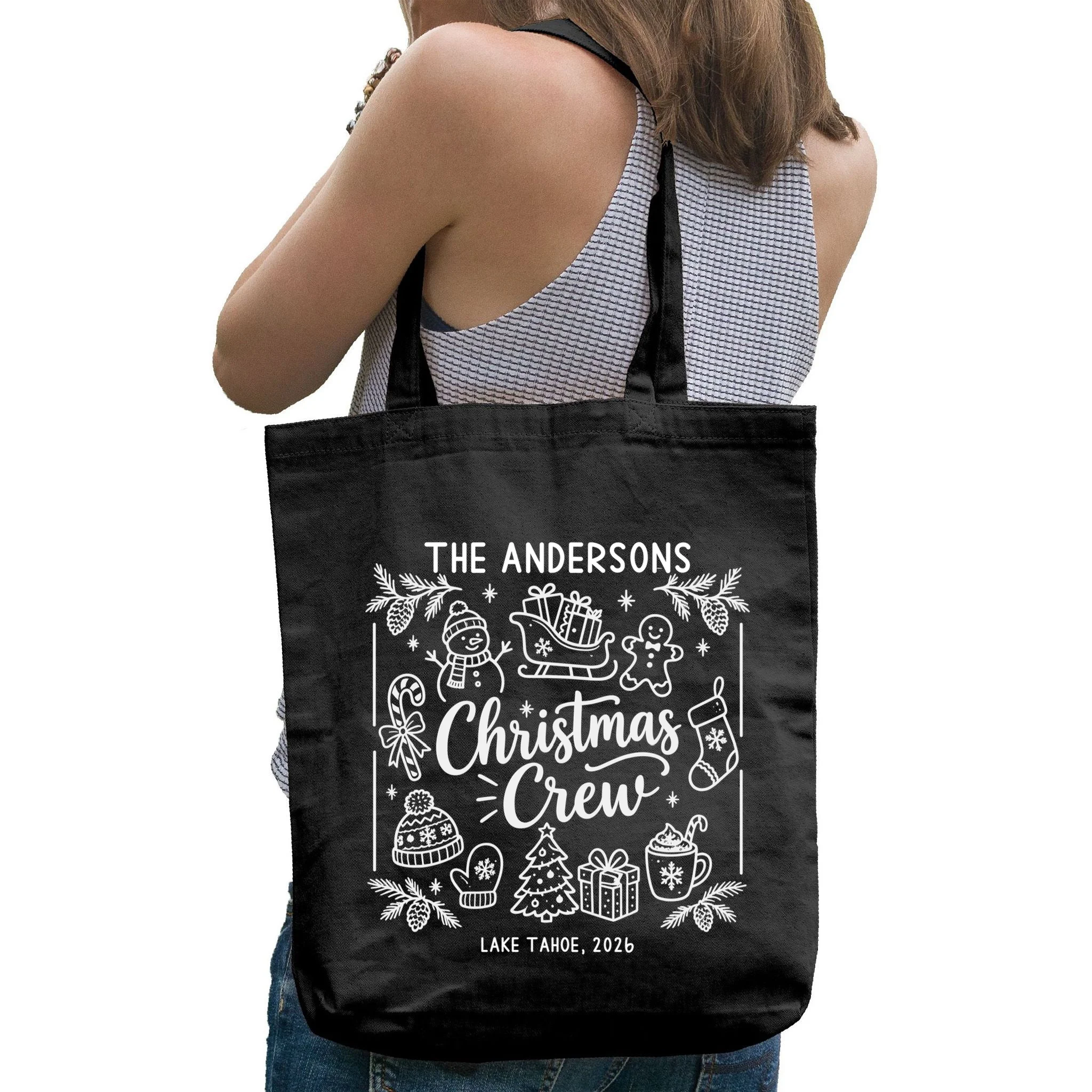 Christmas Family Matching Name Custom Gift - Minimalist Christmas Design Tote Bag - Back - Close-up