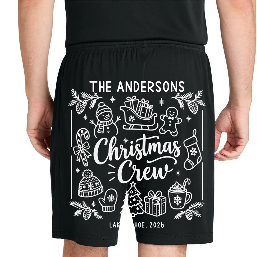 Christmas Family Matching Name Custom Gift - Minimalist Christmas Design Men's Shorts - Back 1