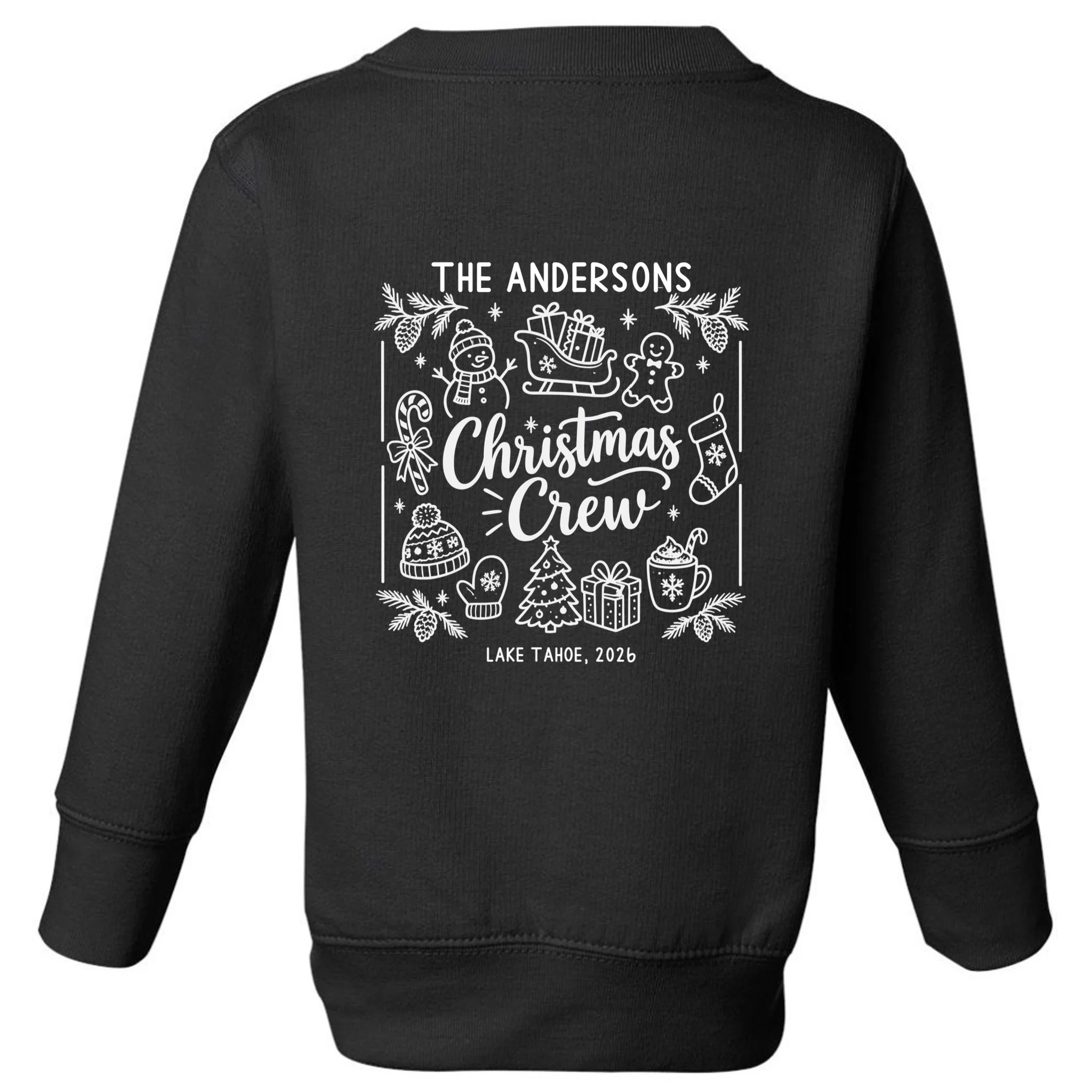Christmas Family Matching Name Custom Gift - Minimalist Christmas Design Toddler Sweatshirt - Back - Close-up
