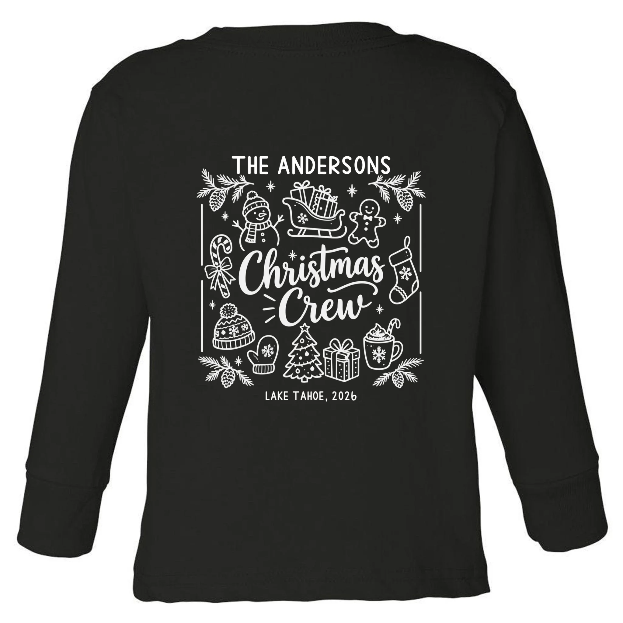 Christmas Family Matching Name Custom Gift - Minimalist Christmas Design Toddler Long Sleeve Shirt - Back - Close-up