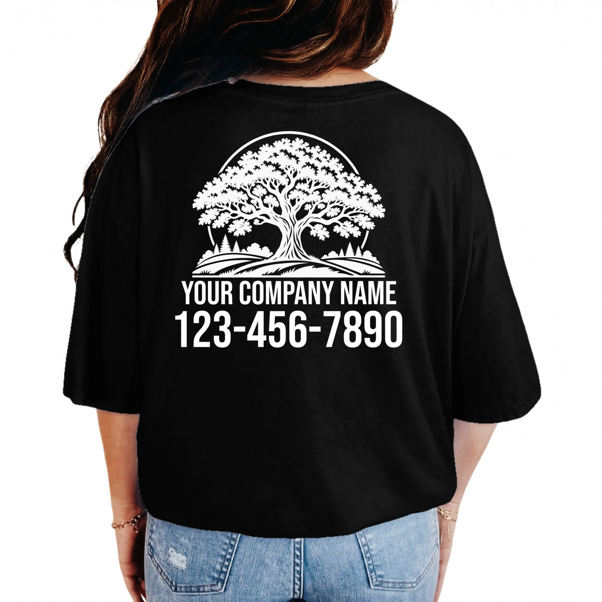 Custom Phone Number Custom Business Name Landscaping Shirt T-Shirt - Back