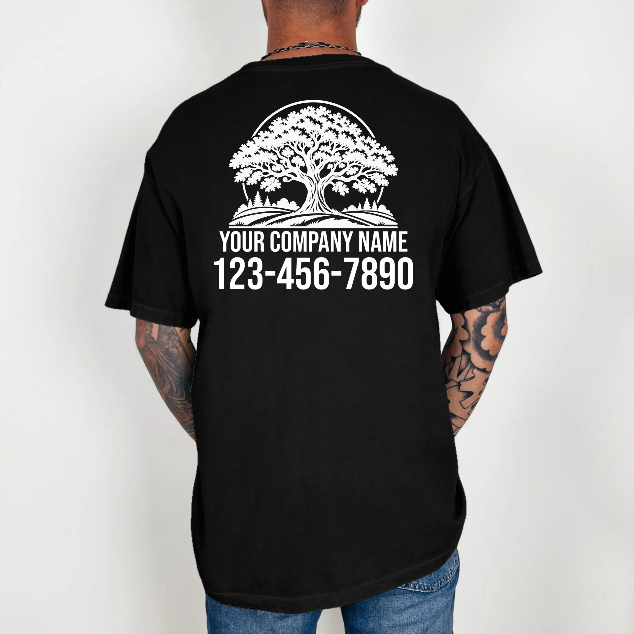 Custom Phone Number Custom Business Name Landscaping Shirt T-Shirt - Back 2