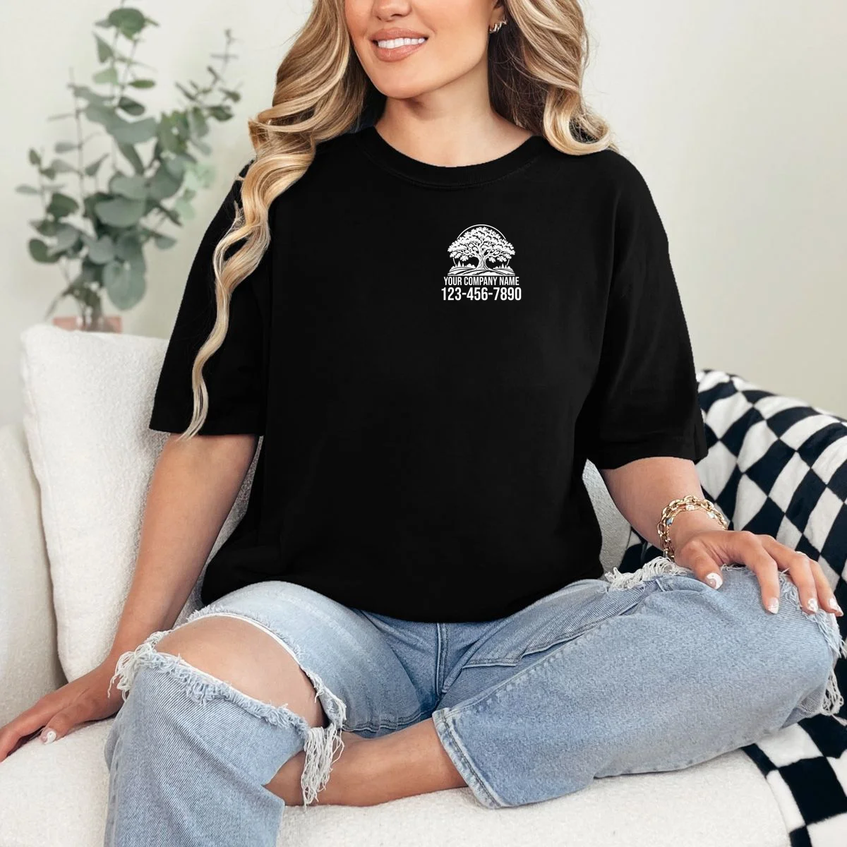 Custom Phone Number Custom Business Name Landscaping Shirt T-Shirt - Front 1