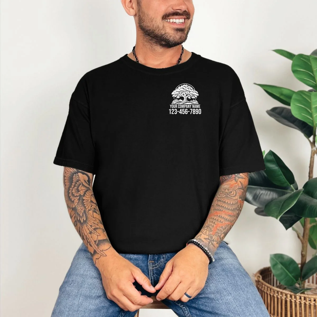 Custom Phone Number Custom Business Name Landscaping Shirt T-Shirt - Front 2