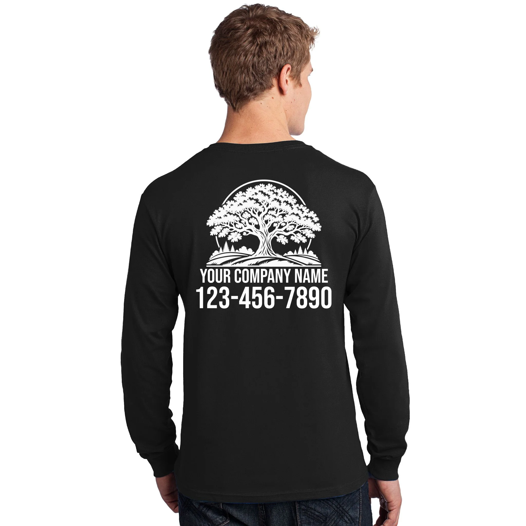 Custom Phone Number Custom Business Name Landscaping Shirt Long Sleeve Shirt - Back