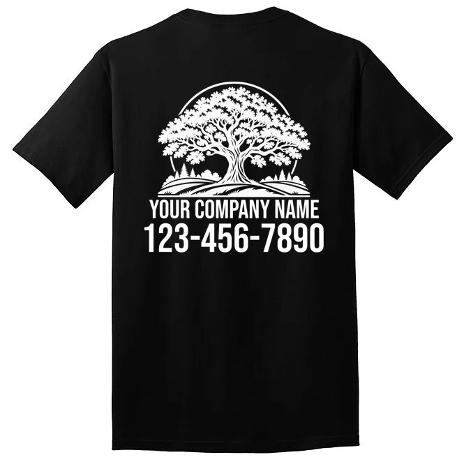 Custom Phone Number Custom Business Name Landscaping Shirt Tall T-Shirt - Back