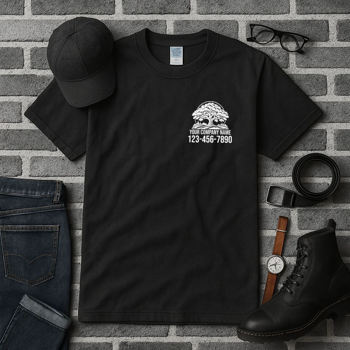 Custom Phone Number Custom Business Name Landscaping Shirt Tall T-Shirt - Front 2
