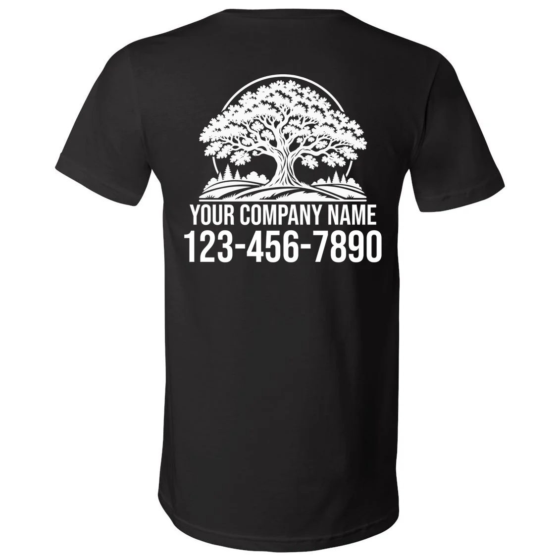 Custom Phone Number Custom Business Name Landscaping Shirt V-Neck T-Shirt - Back