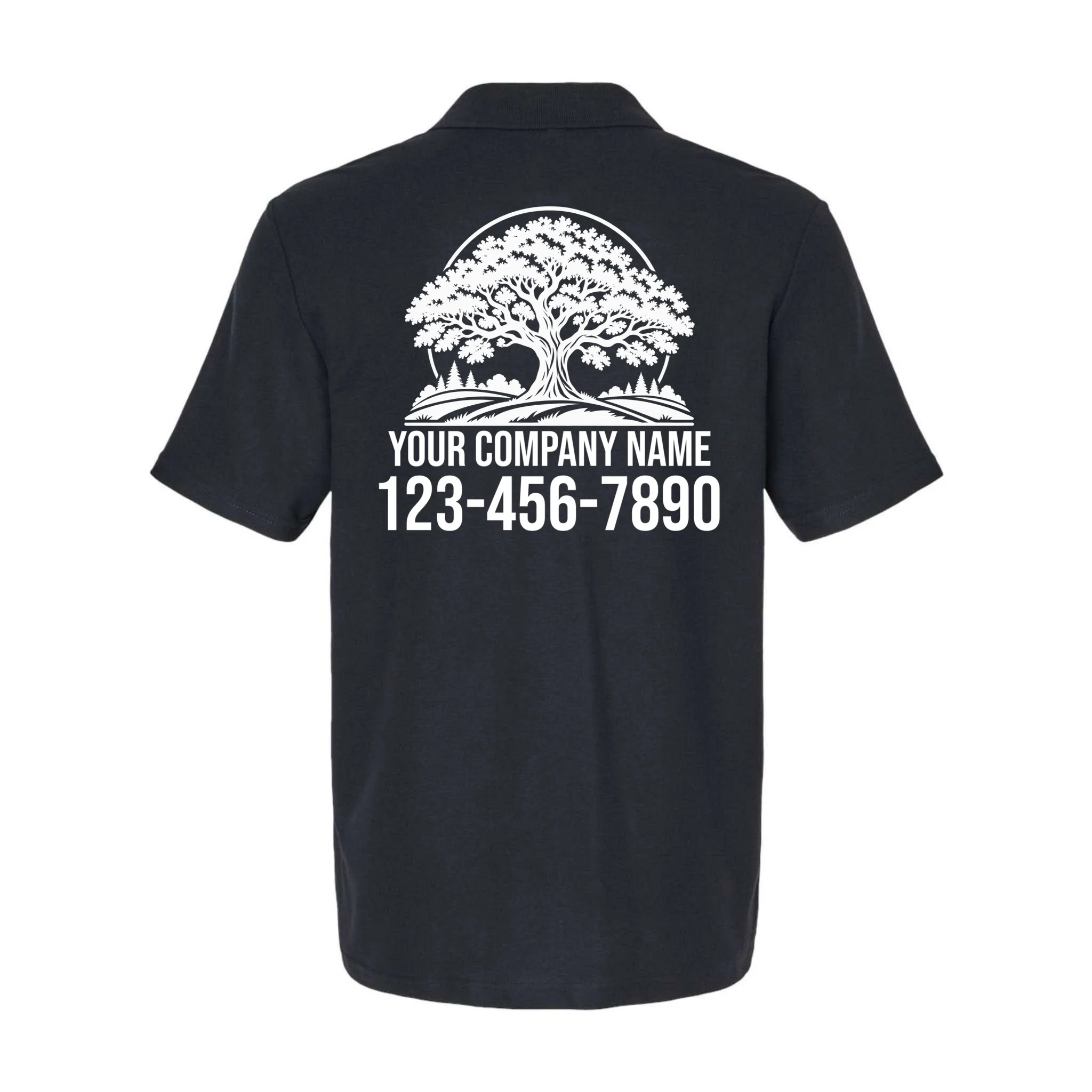 Custom Phone Number Custom Business Name Landscaping Shirt Polo Shirt - Back