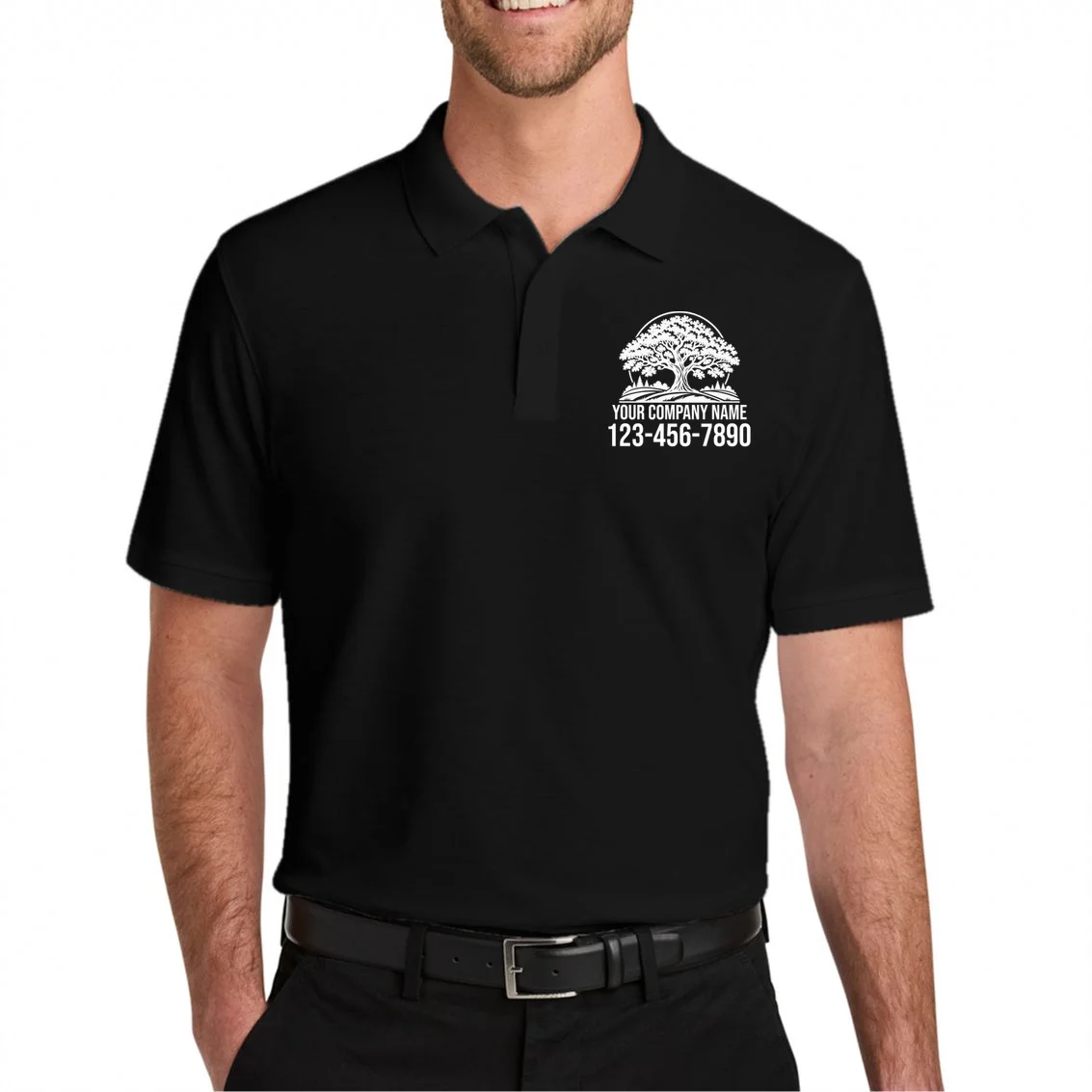 Custom Phone Number Custom Business Name Landscaping Shirt Polo Shirt - Front 1