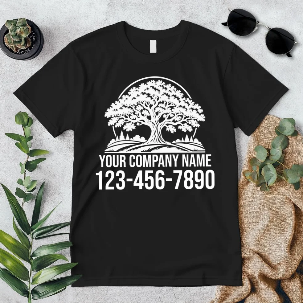 Custom Phone Number Custom Business Name Landscaping Shirt T-Shirt - Front 1