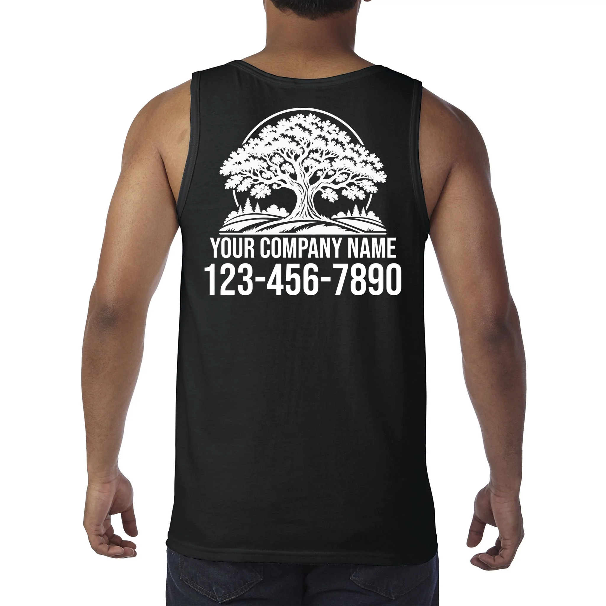 Custom Phone Number Custom Business Name Landscaping Shirt Tank Top - Back