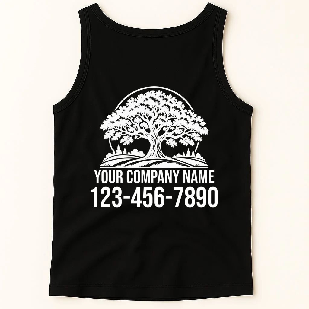 Custom Phone Number Custom Business Name Landscaping Shirt Tank Top - Back 1