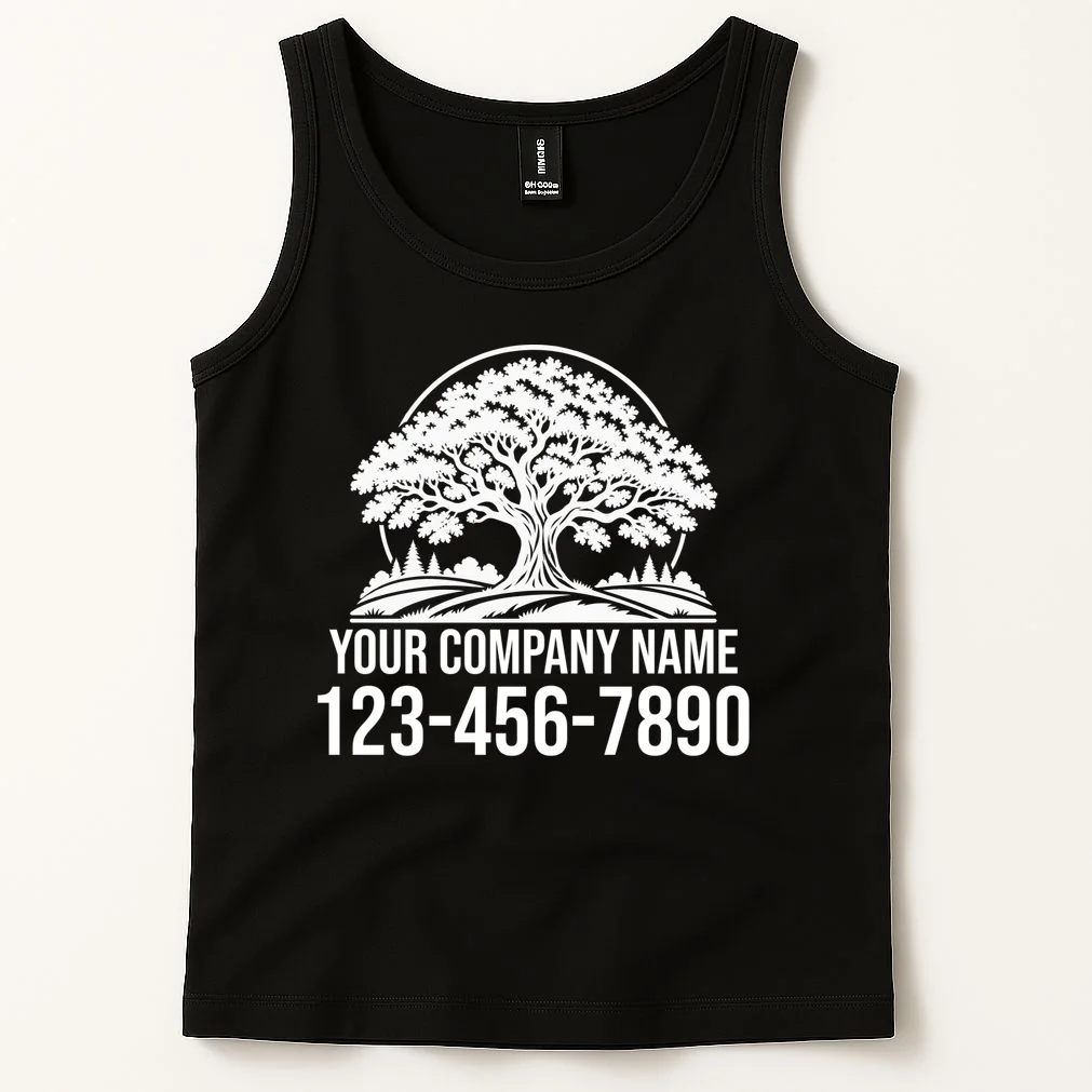 Custom Phone Number Custom Business Name Landscaping Shirt Tank Top - Front 1
