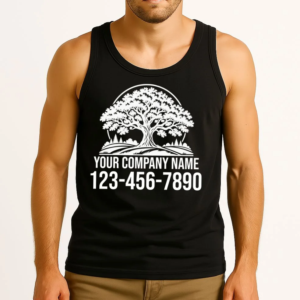 Custom Phone Number Custom Business Name Landscaping Shirt Tank Top - Front 2