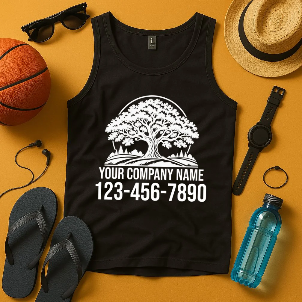 Custom Phone Number Custom Business Name Landscaping Shirt Tank Top - Front 3