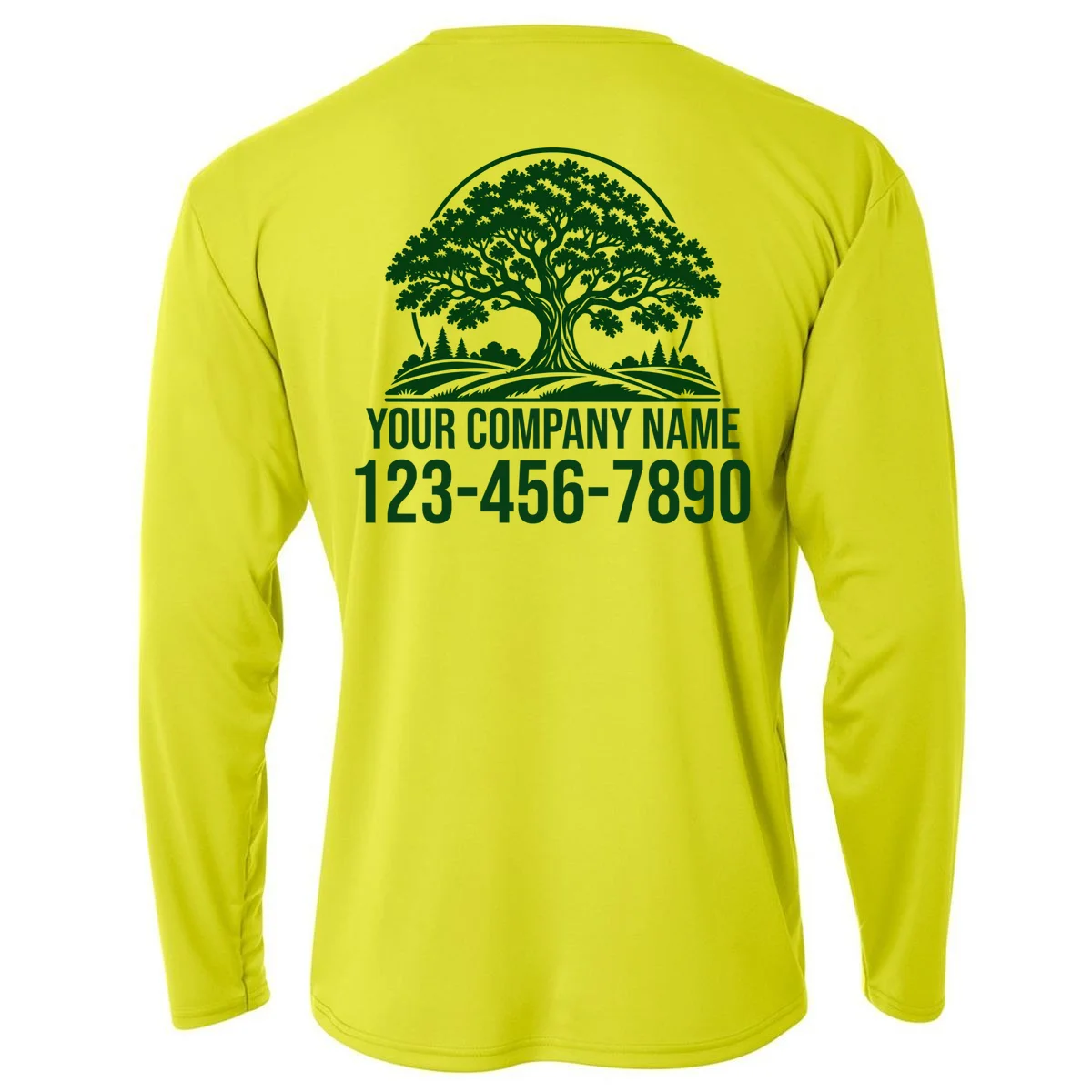 Custom Phone Number Custom Business Name Landscaping Shirt Performance Long Sleeve Shirt - Back