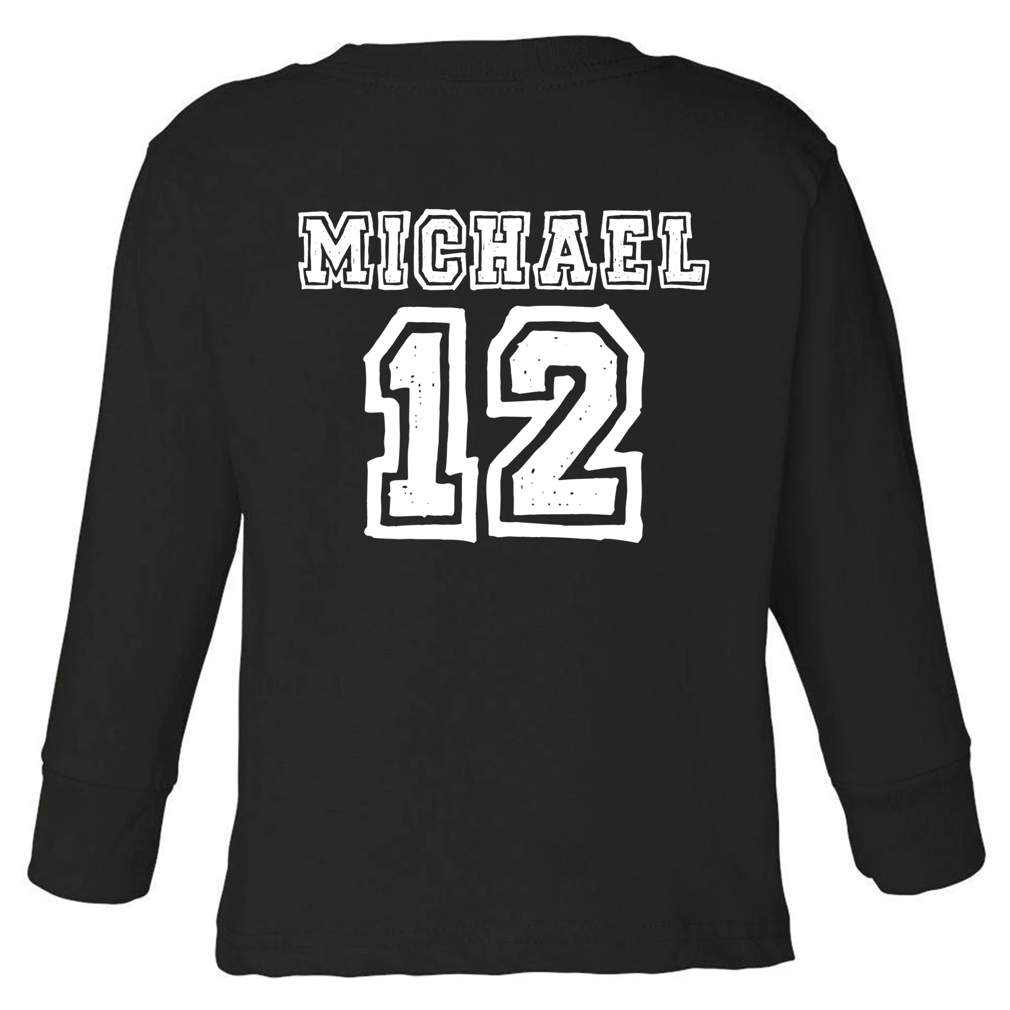 Cousin Squad Custom Name And Number Toddler Long Sleeve Shirt - Back - Close-up