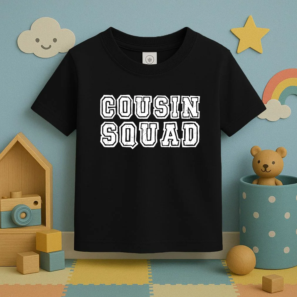 Cousin Squad Custom Name And Number Toddler T-Shirt - Front 2