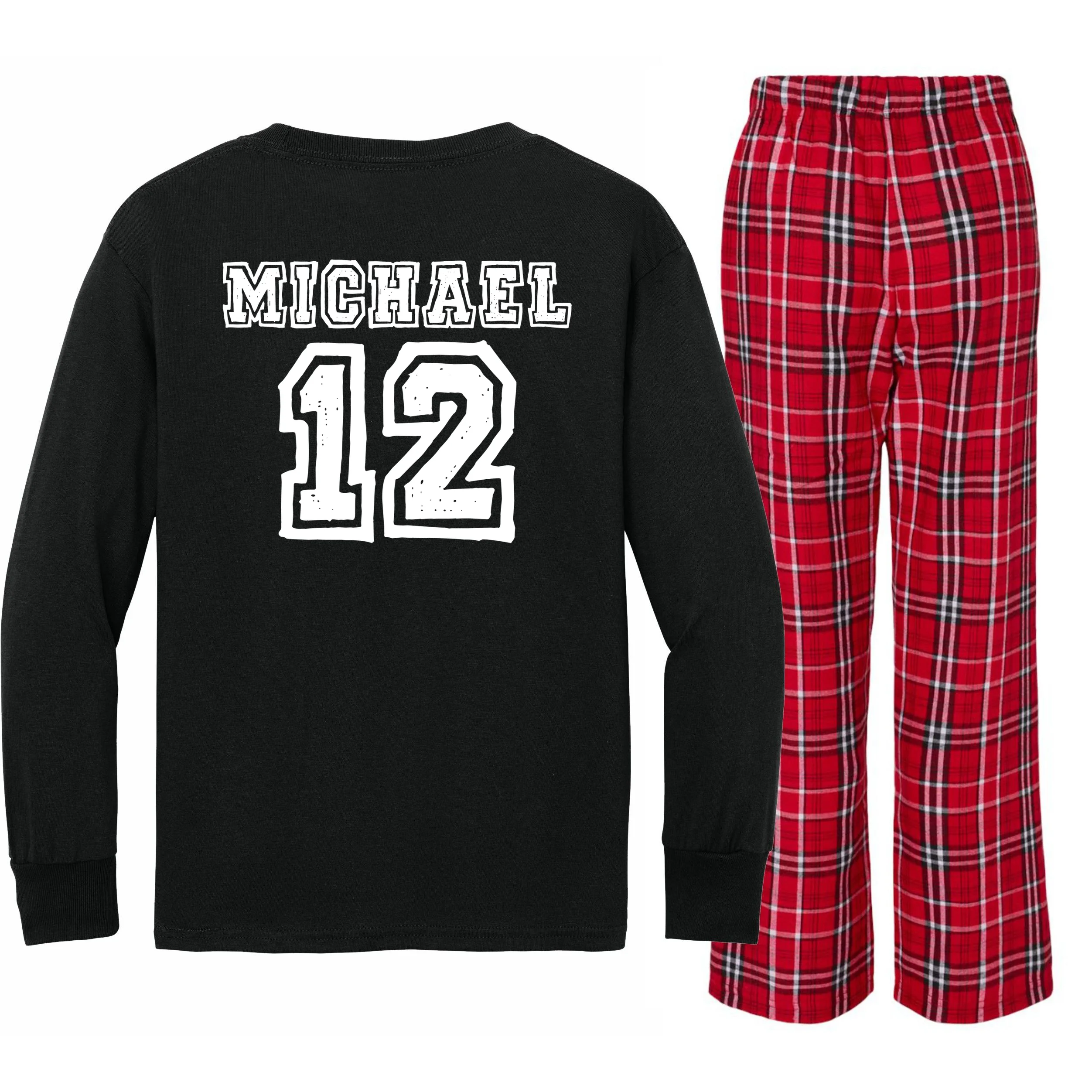 Cousin Squad Custom Name And Number Kids Long Sleeve Pajamas - Back - Close-up