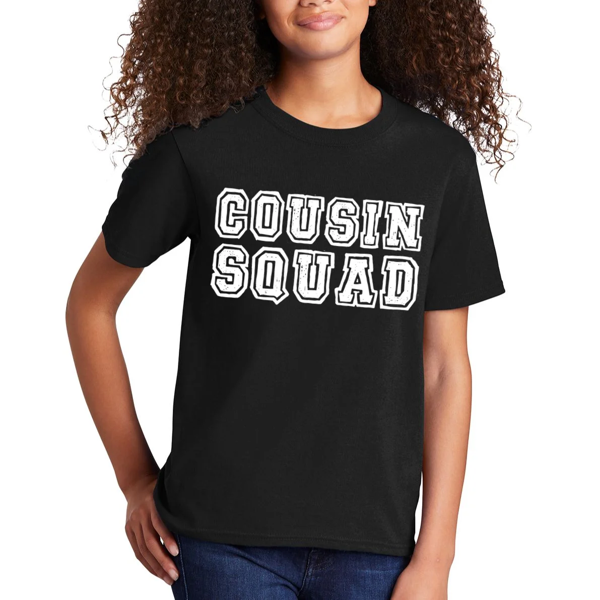 Cousin Squad Custom Name And Number Kids T-Shirt - Front 1