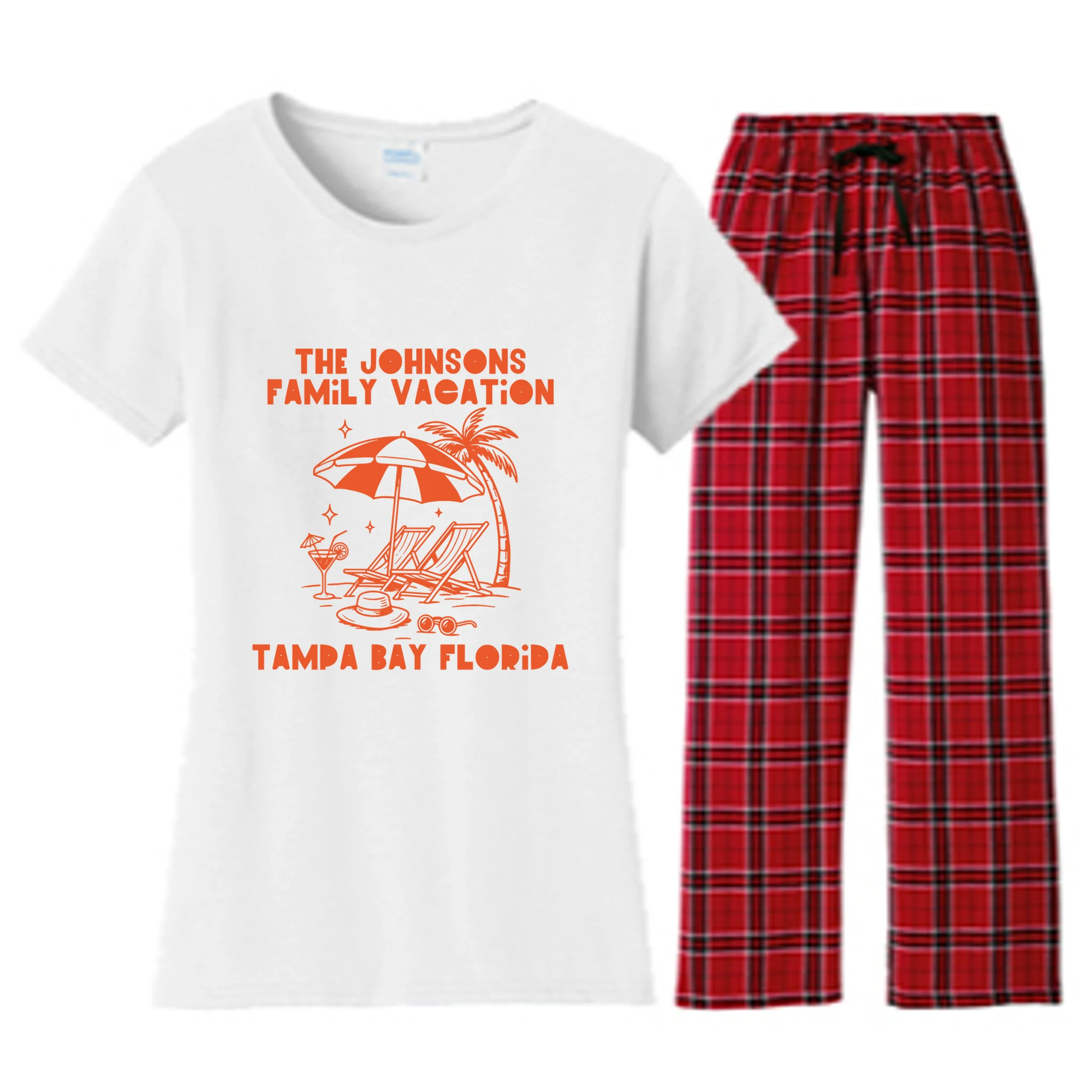 Custom Family Vacation Beach Vacation Women's Flannel Pajama Set - Front