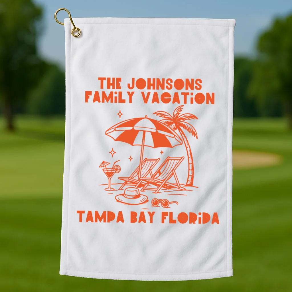 Custom Family Vacation Beach Vacation Golf Towel - Front 1