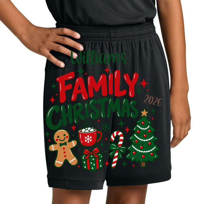 Custom Personalized Family Christmas Doodle Kids Shorts - Front 1