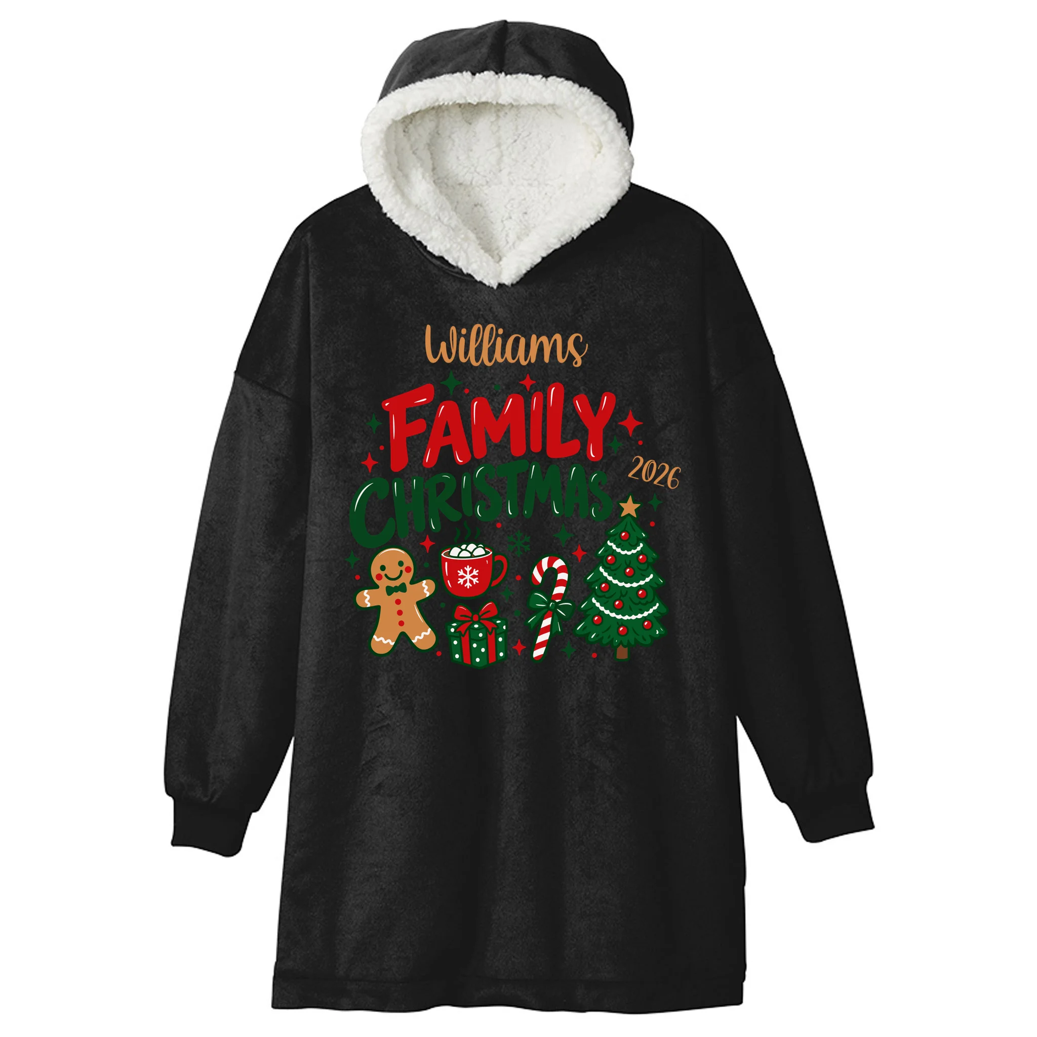 Custom Personalized Family Christmas Doodle Hooded Blanket - Front