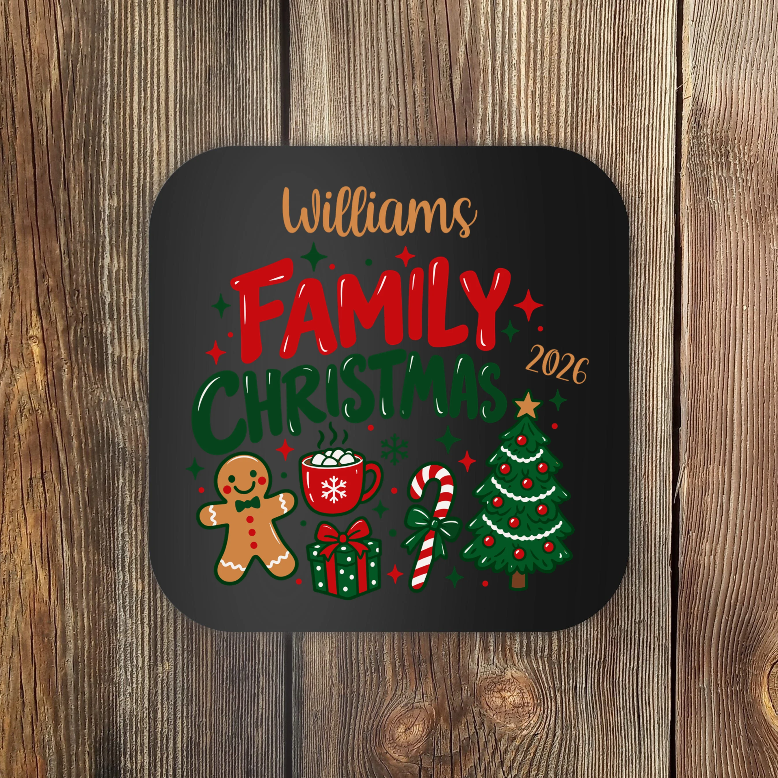 Custom Personalized Family Christmas Doodle Coaster Front