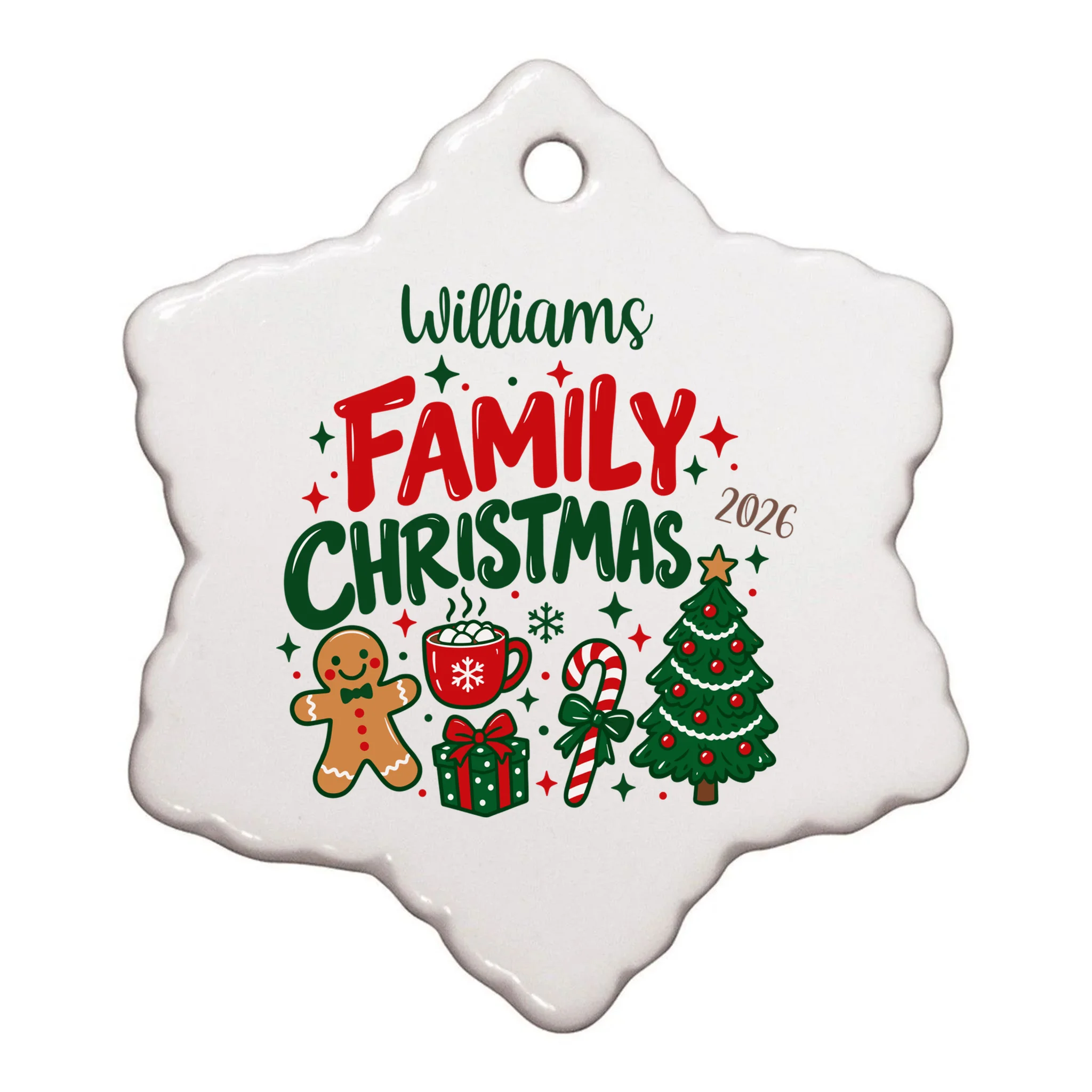 Custom Personalized Family Christmas Doodle Ornament - Front