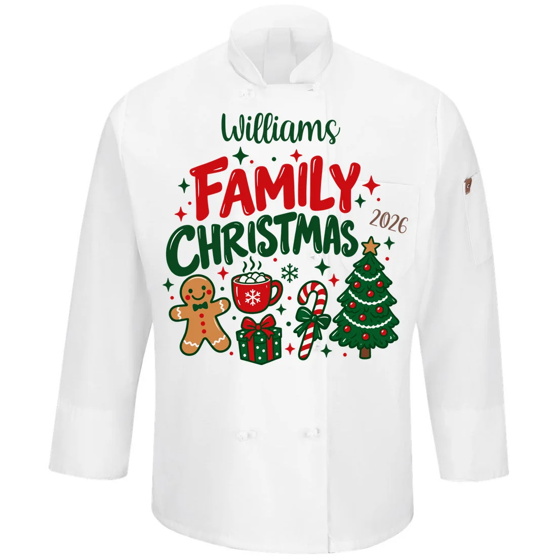 Custom Personalized Family Christmas Doodle Men's Chef Coat Front