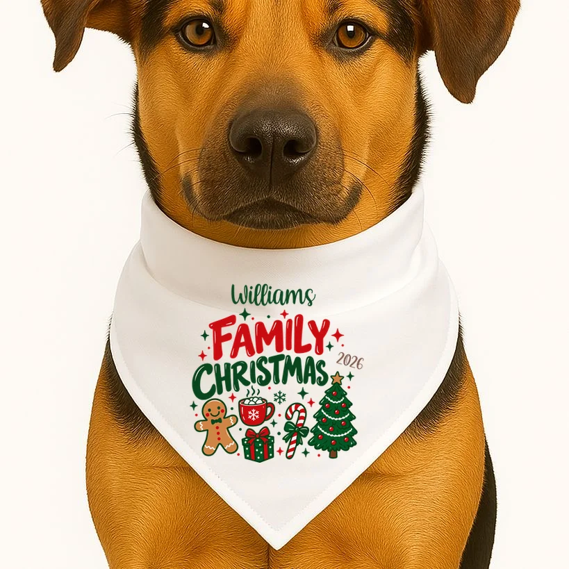 Custom Personalized Family Christmas Doodle Dog Bandana - Front 1