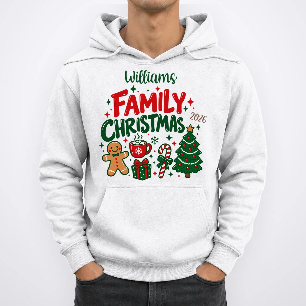 Custom Personalized Family Christmas Doodle Men's Hoodie - Front 1