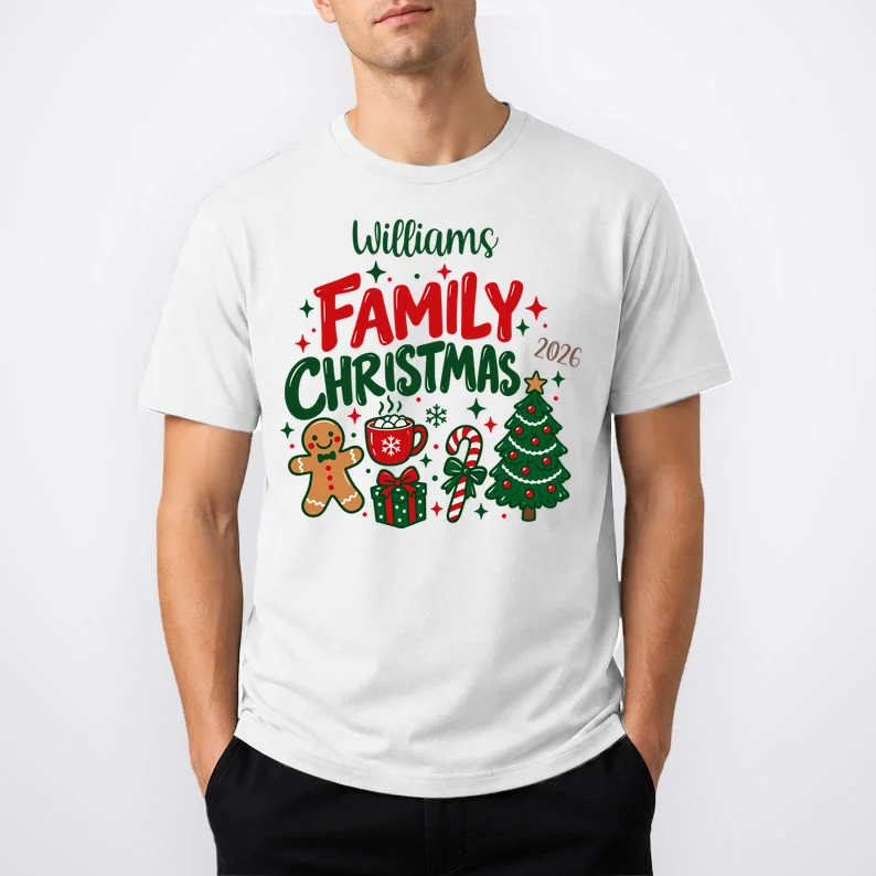 Custom Personalized Family Christmas Doodle Men's T-Shirt - Front 1