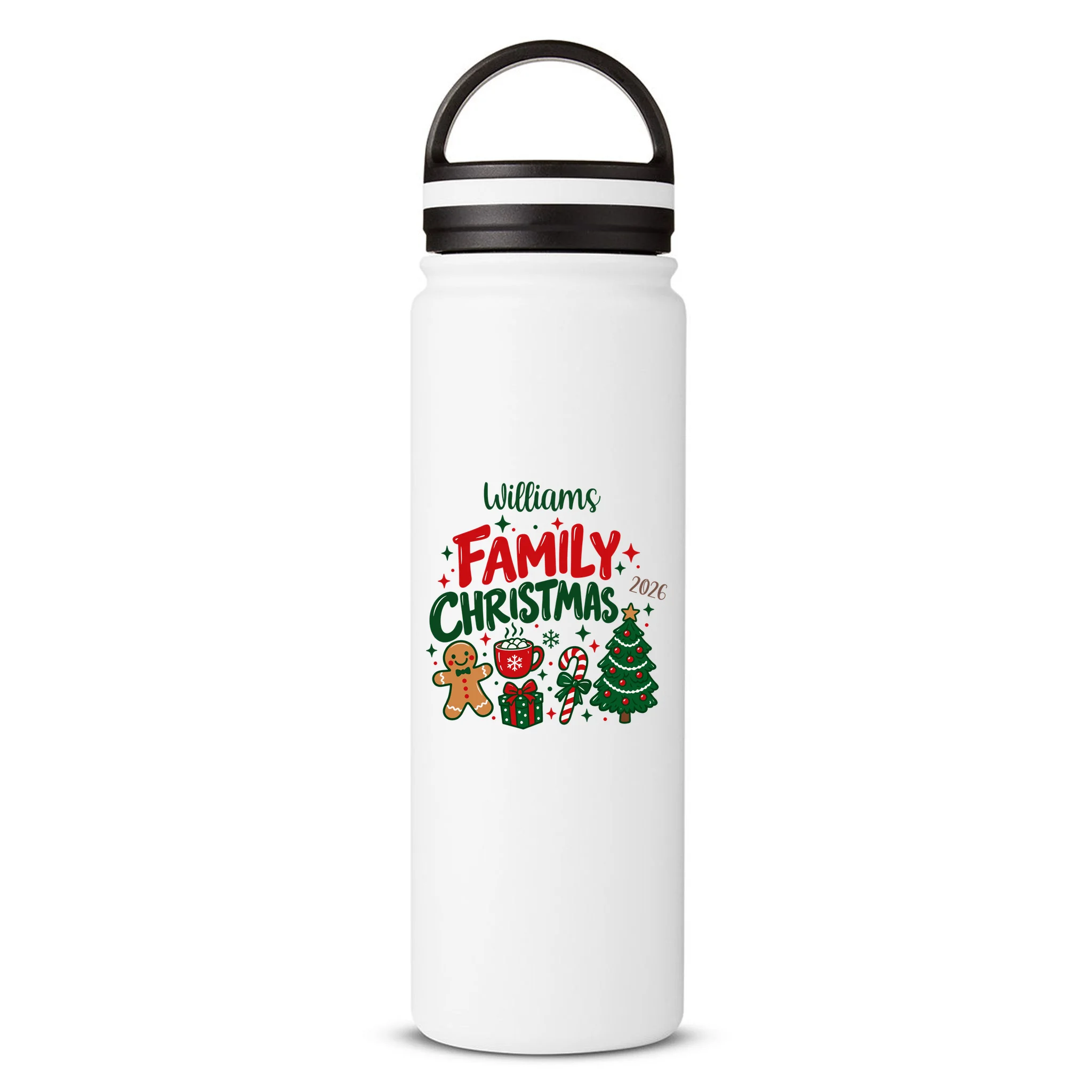Custom Personalized Family Christmas Doodle 24oz Water Bottle - Front