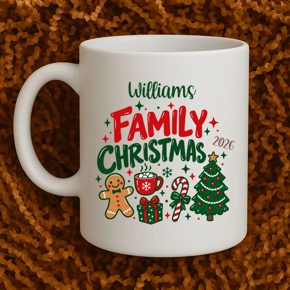Custom Personalized Family Christmas Doodle Mug - Front 1