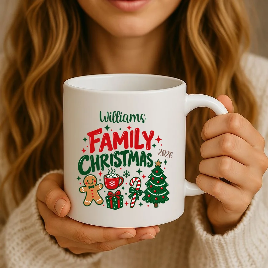 Custom Personalized Family Christmas Doodle Mug - Front 2