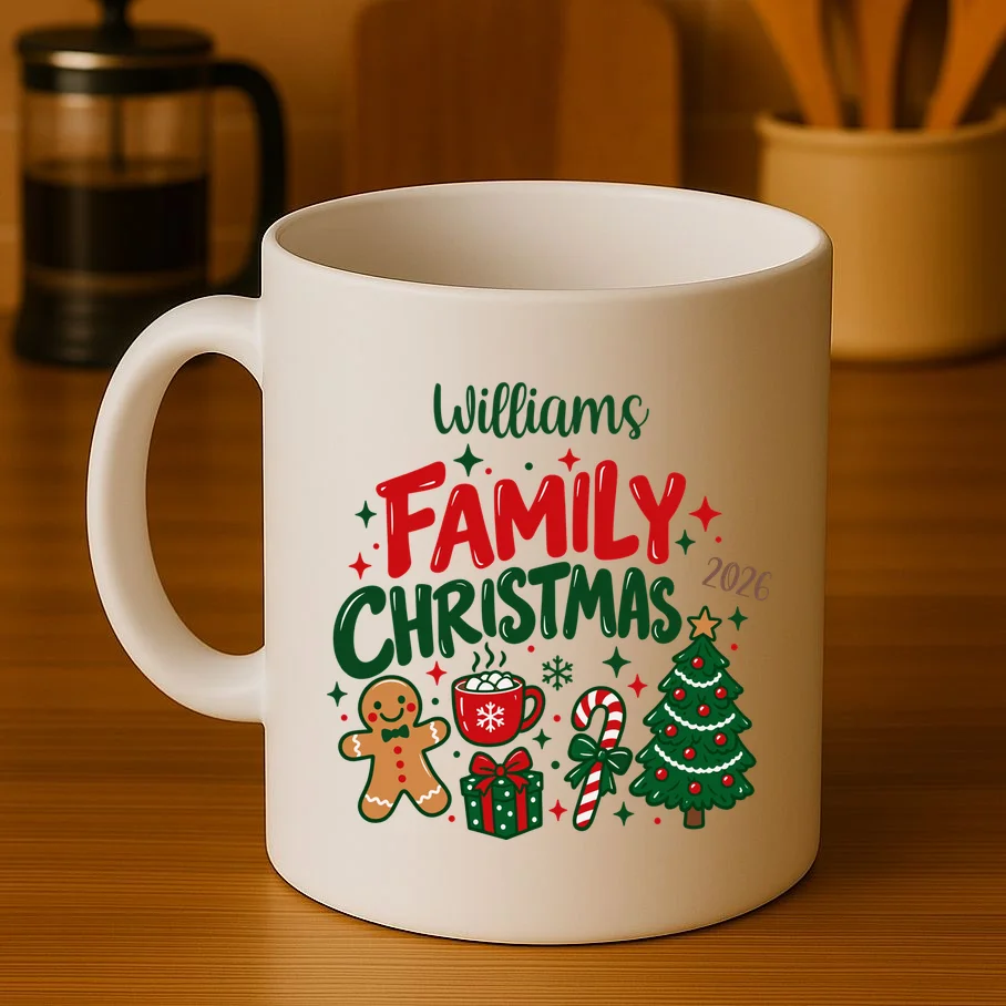 Custom Personalized Family Christmas Doodle Mug - Front 3