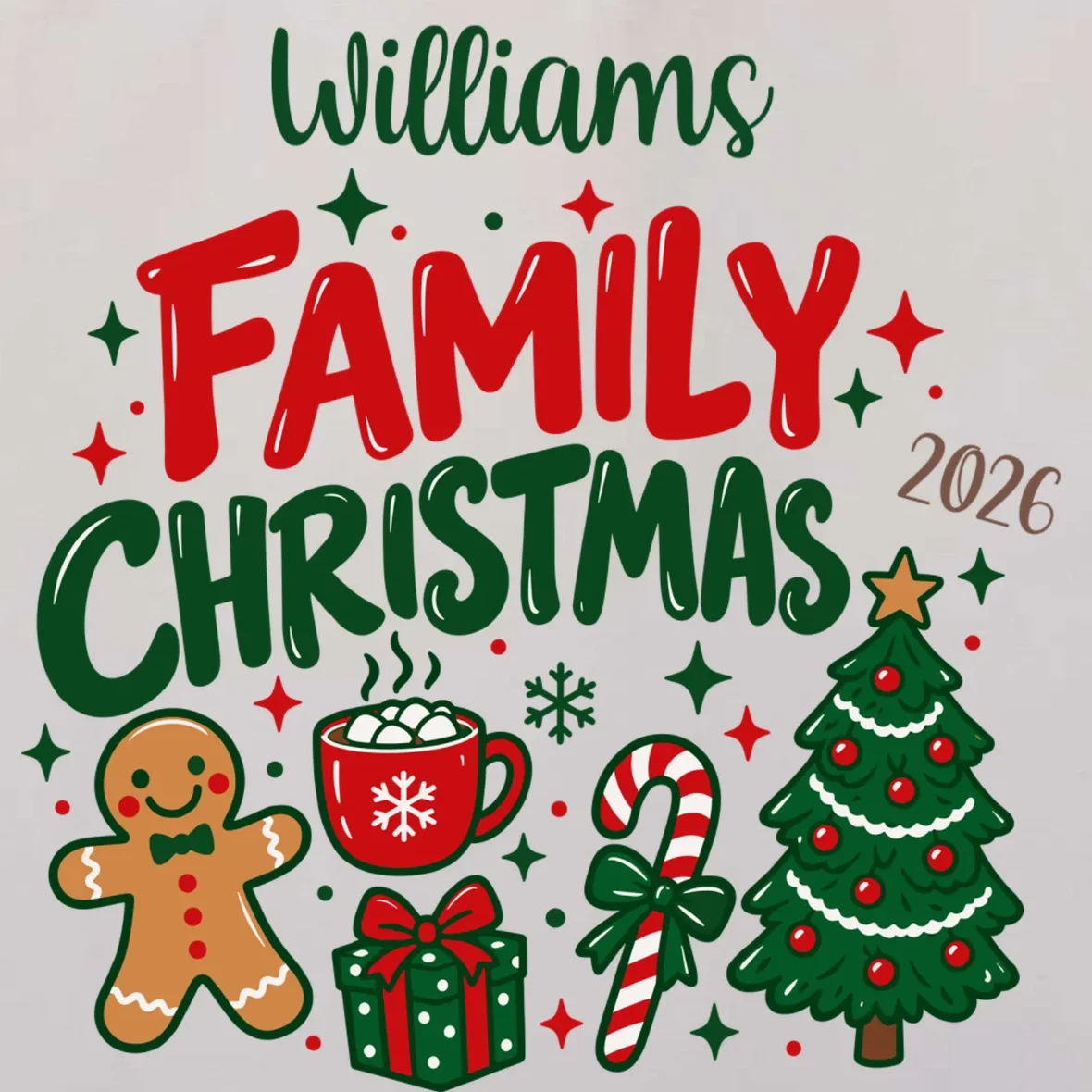 Custom Personalized Family Christmas Doodle Tote Bag - Front - Close-up