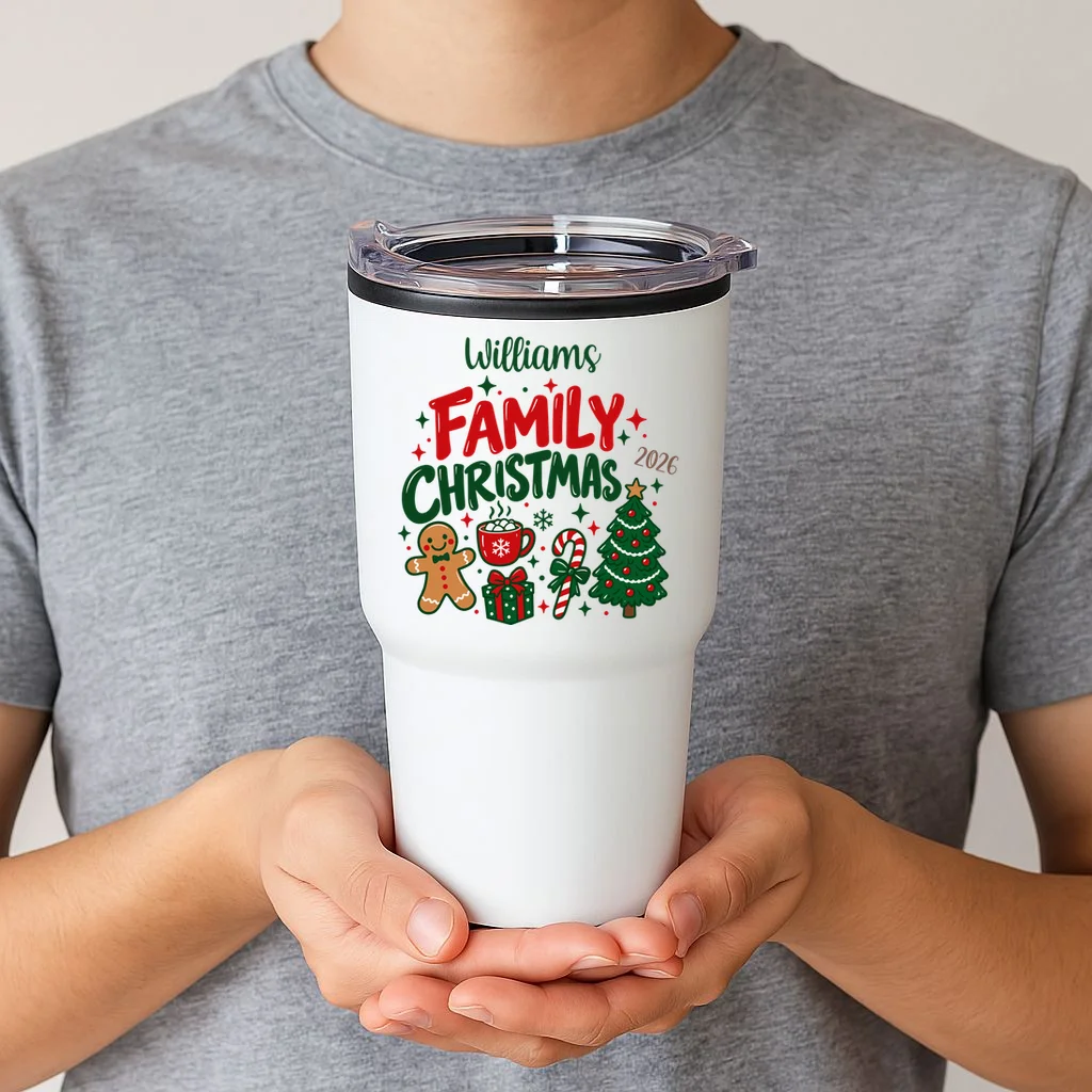 Custom Personalized Family Christmas Doodle 20oz Tumbler - Front 1