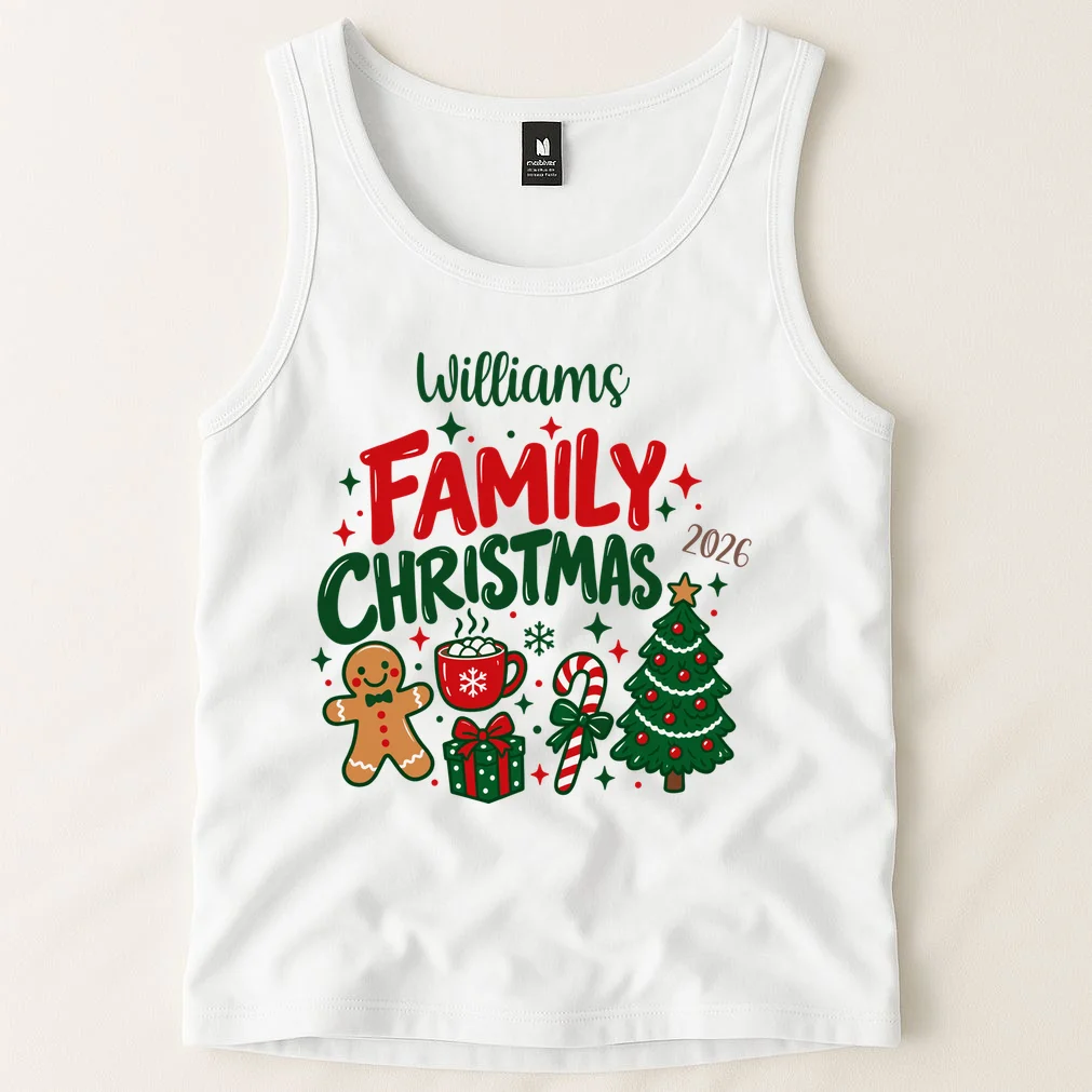 Custom Personalized Family Christmas Doodle Men's Tank Top - Front 1