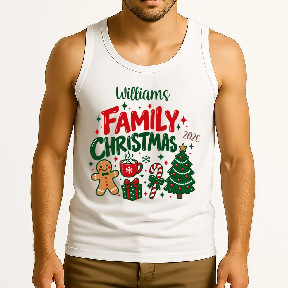 Custom Personalized Family Christmas Doodle Men's Tank Top - Front 2
