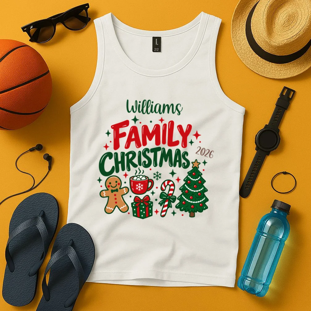 Custom Personalized Family Christmas Doodle Men's Tank Top - Front 3