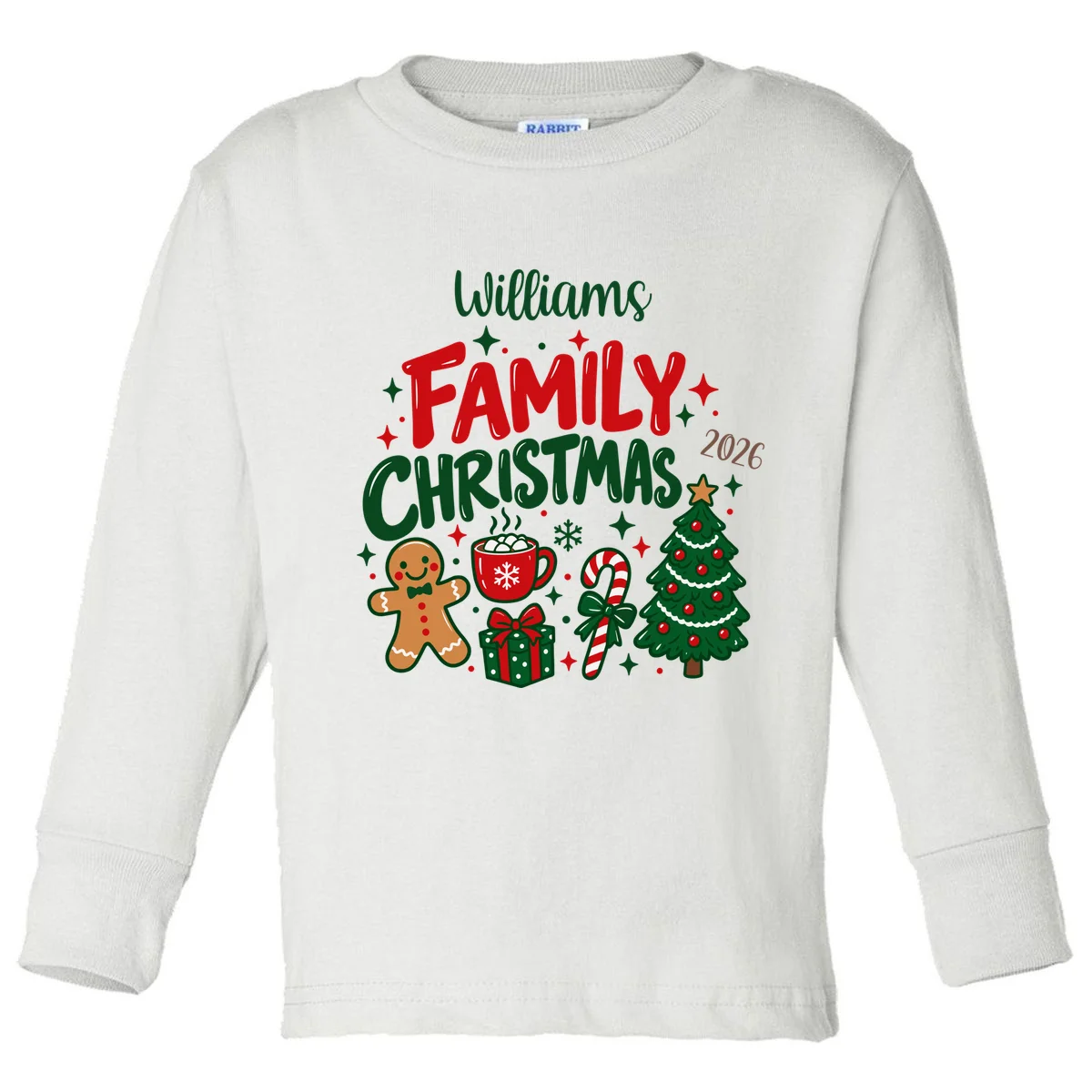 Custom Personalized Family Christmas Doodle Toddler Long Sleeve Shirt - Front