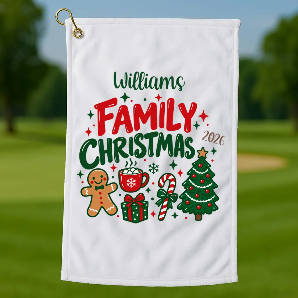 Custom Personalized Family Christmas Doodle Golf Towel - Front 1